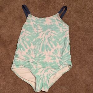 Justice Women's One-Piece Swimsuit in Mint Tie-Dye with Navy Straps
